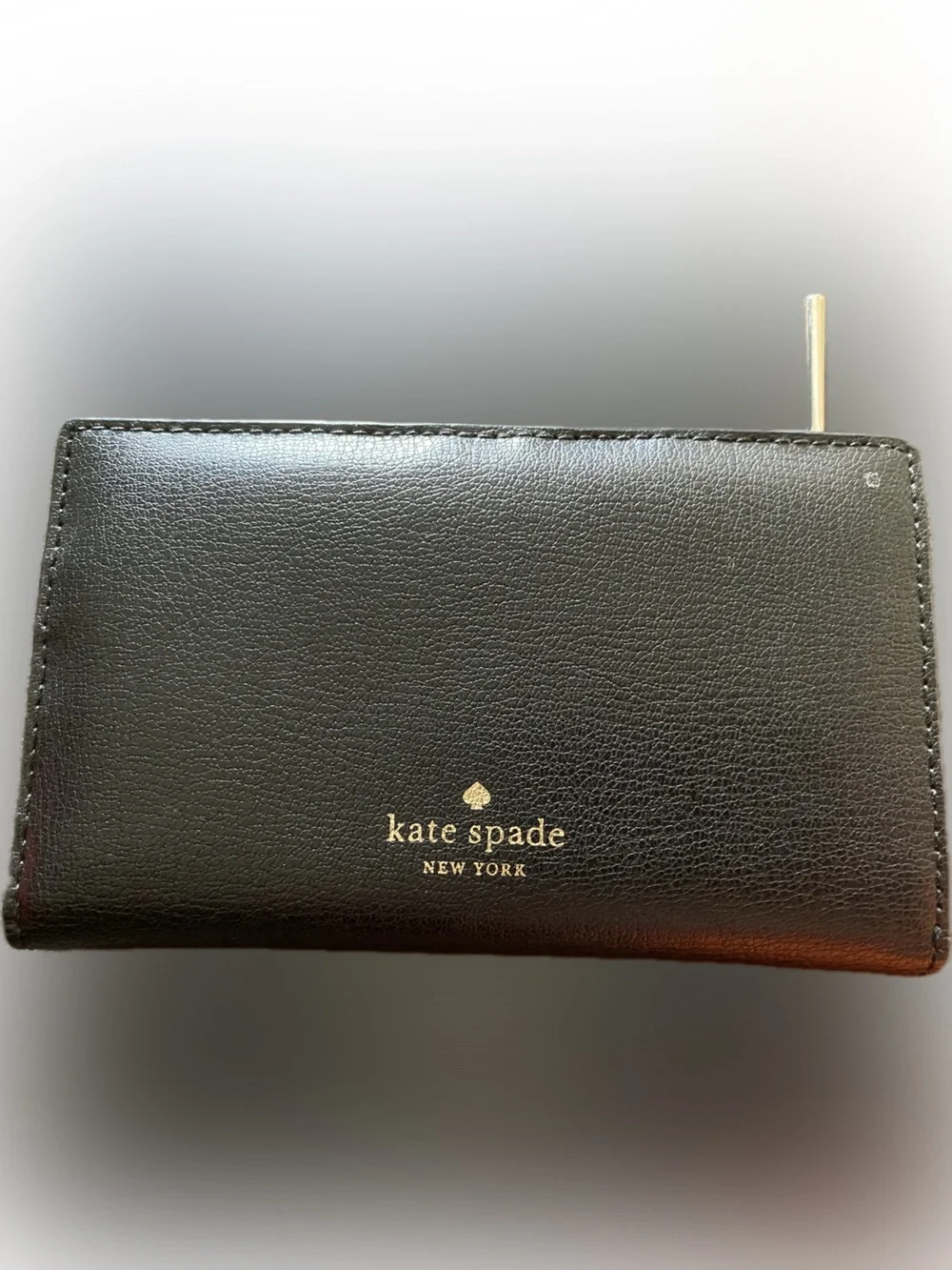 kate spade black leather bi-fold wallet with gold logo